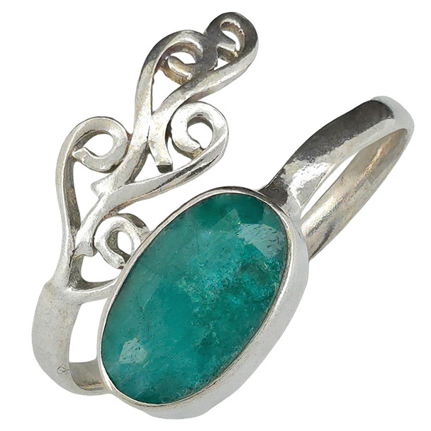 Faceted Composite Emerald Sterling Silver Adjustable Ring