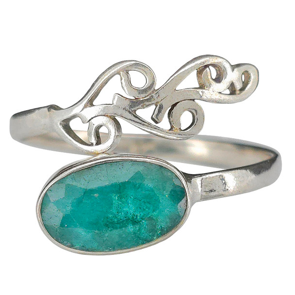 Faceted Composite Emerald Sterling Silver Adjustable Ring