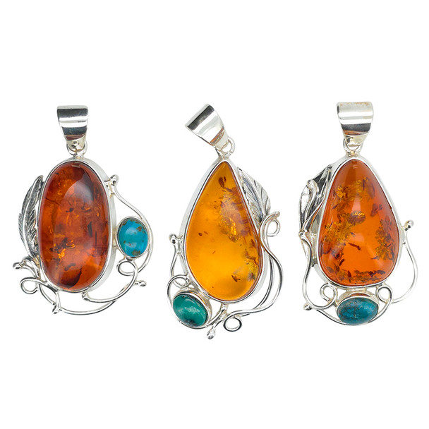 Amber/Turquoise Sterling Silver Handmade Pendant