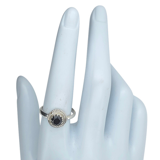 Faceted Black Onyx Sterling Silver Ring