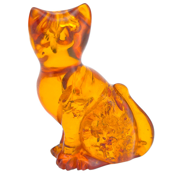Cognac Amber Mini Cat Carving
