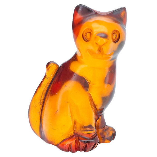 Cognac Amber Mini Cat Carving
