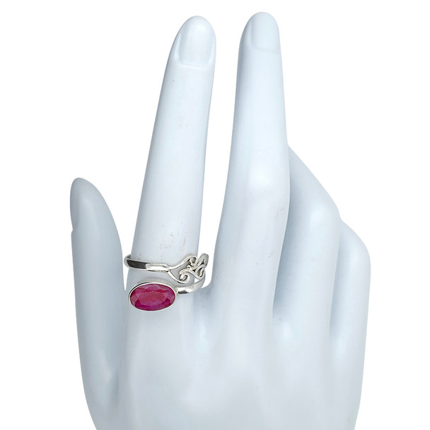 Faceted Composite Ruby Sterling Silver Adjustable Ring