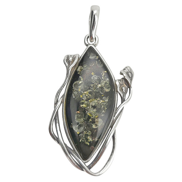 Green Amber Sterling Silver Handmade Pendant