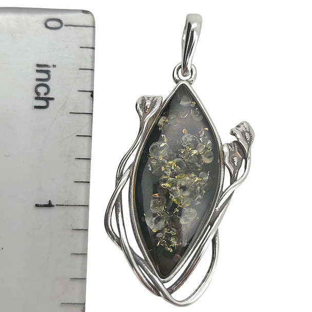 Green Amber Sterling Silver Handmade Pendant