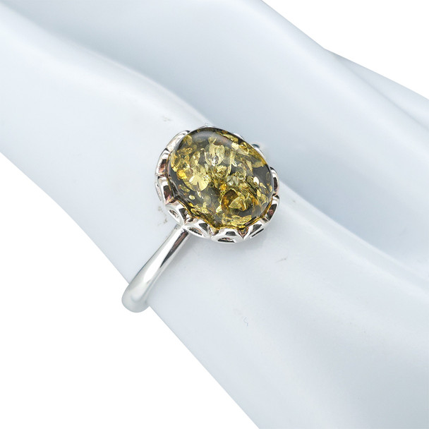 Green Amber Sterling Silver Ring