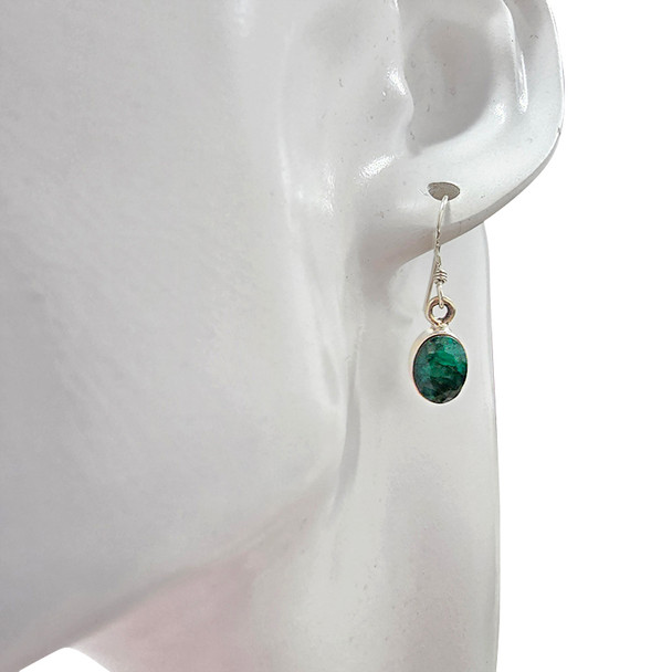 Faceted Composite Emerald Sterling Silver Earrings on Hooks