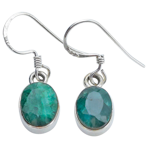 Faceted Composite Emerald Sterling Silver Earrings on Hooks