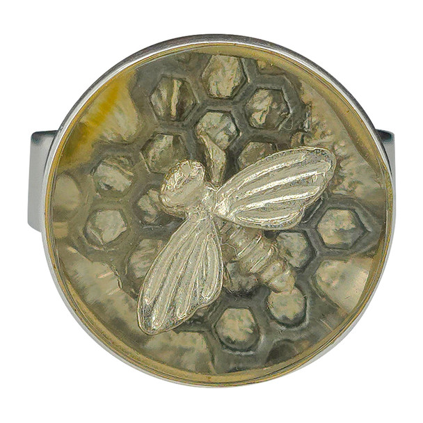 Citrine Amber Bee Illusion Adjustable Ring