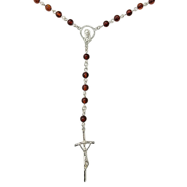 Natural Amber Rosary with Sterling Silver Cross