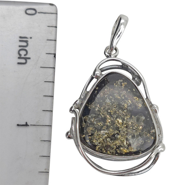 Green Amber Sterling Silver Handmade Pendant