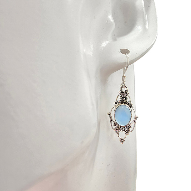 Blue Chalcedony Sterling Silver Earrings on Hooks