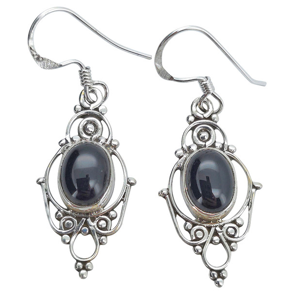 Black Onyx Sterling Silver Earrings on Hooks