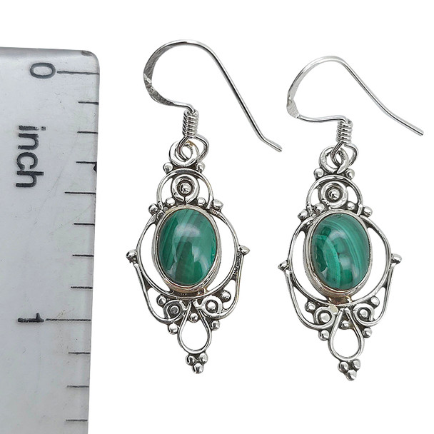 Malachite Sterling Silver Earrings on Hooks
