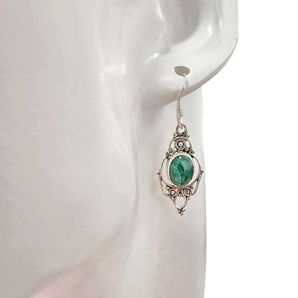 Malachite Sterling Silver Earrings on Hooks