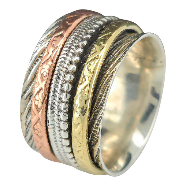 Silver, Brass, and Copper Spinner Anxiety Ring
