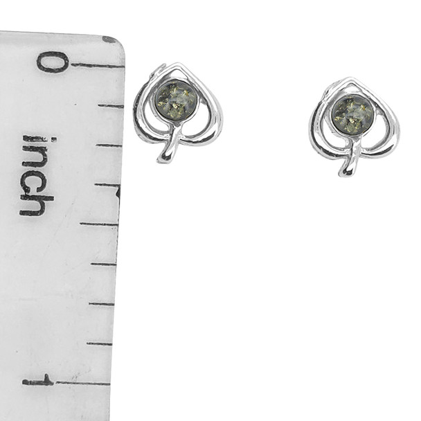 Green Amber Sterling Silver Spade Stud Earrings