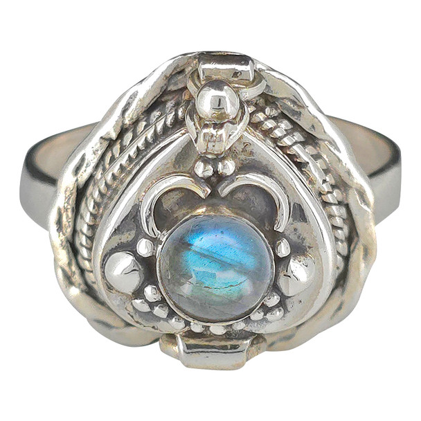 Heart-Shaped Labradorite Silver Locket / Poison Ring
