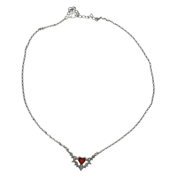 Amber Oxidized Silver Heart Bat Necklace