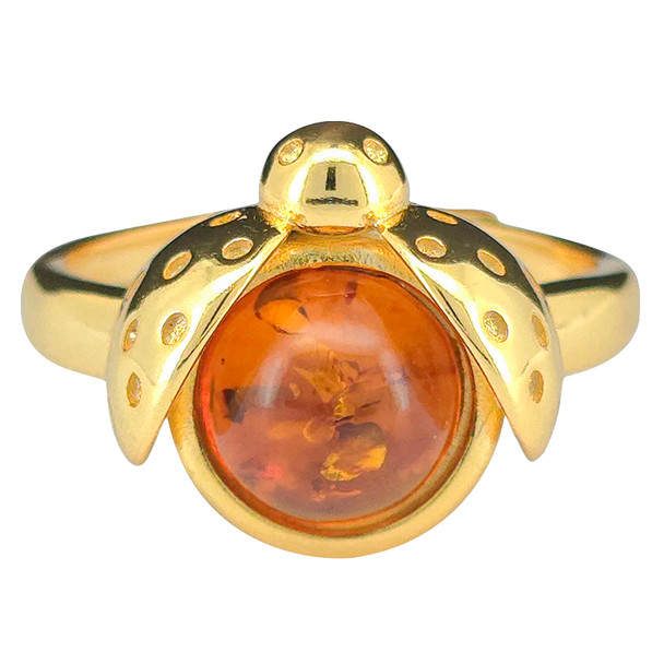 Amber 14K Gold Plated Silver Ladybug Adjustable Ring