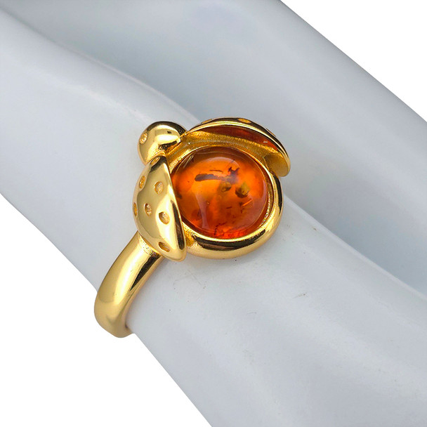 Amber 14K Gold Plated Silver Ladybug Adjustable Ring