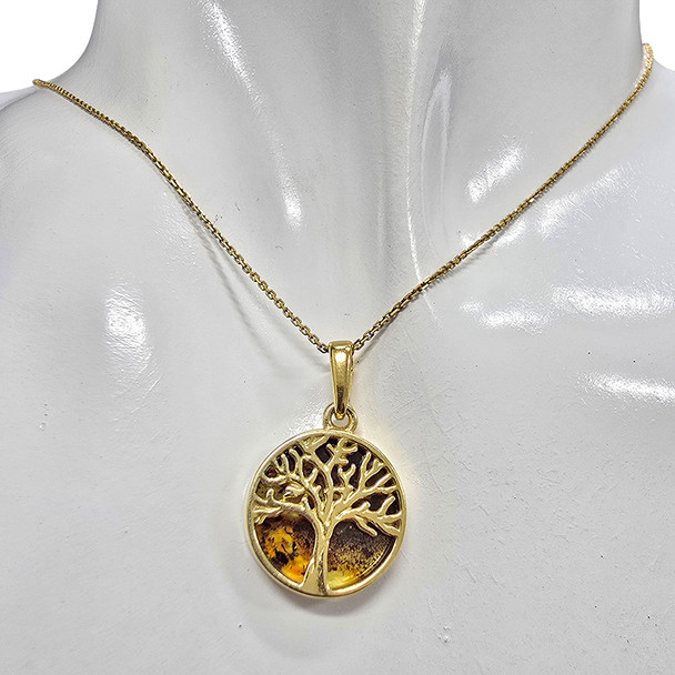 Amber 14K Gold Plated Silver Tree Pendant