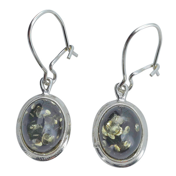 Green Amber Sterling Silver Hook Earrings