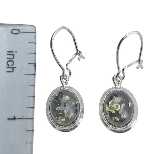 Green Amber Sterling Silver Hook Earrings
