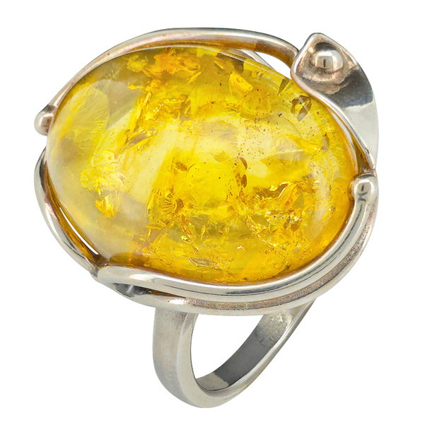 Citrine Amber Sterling Silver Leaf Design Ring
