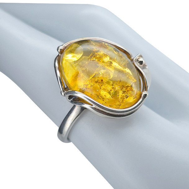 Citrine Amber Sterling Silver Leaf Design Ring