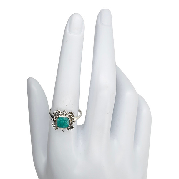 Faceted Composite Emerald Sterling Silver Ring