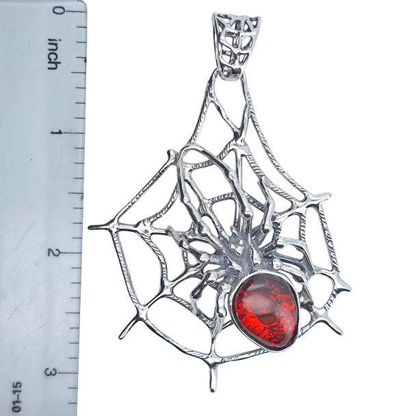 Spider on a Cobweb Amber Sterling Silver Pendant
