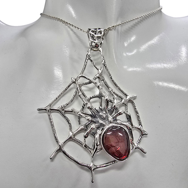 Spider on a Cobweb Amber Sterling Silver Pendant