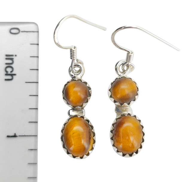 Tiger's Eye Dangle Silver Earrings