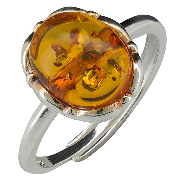 Cognac Amber Sterling Silver Adjustable Ring(7489)