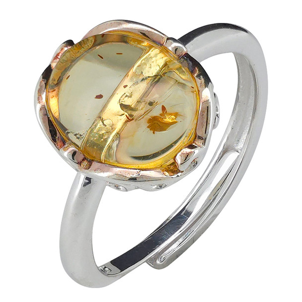 Citrine Amber Sterling Silver Adjustable Ring