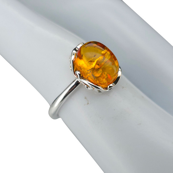 Cognac Amber Sterling Silver Adjustable Ring