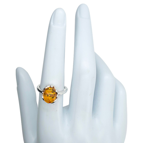Cognac Amber Sterling Silver Adjustable Ring