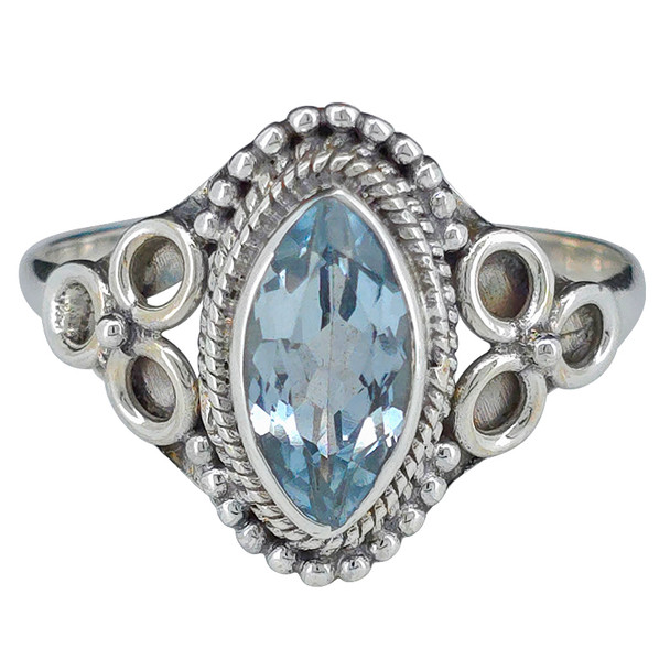 Faceted Blue Topaz Sterling Silver Ring