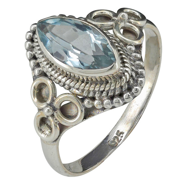 Faceted Blue Topaz Sterling Silver Ring