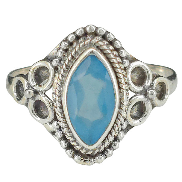 Faceted Blue Chalcedony Sterling Silver Ring