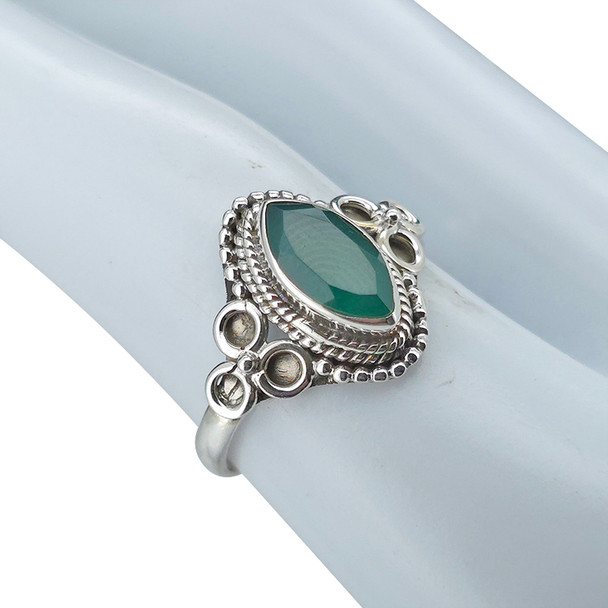 Faceted Green Onyx Sterling Silver Ring