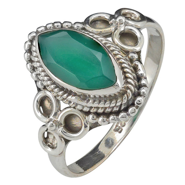 Faceted Green Onyx Sterling Silver Ring