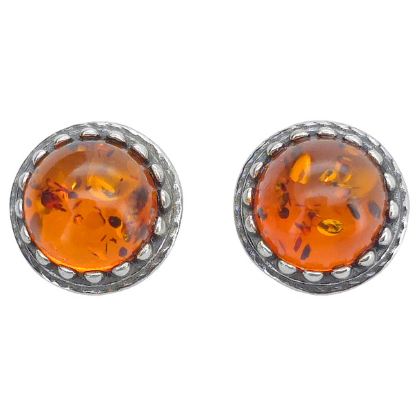Cognac Amber Sterling Silver Stud Earrings