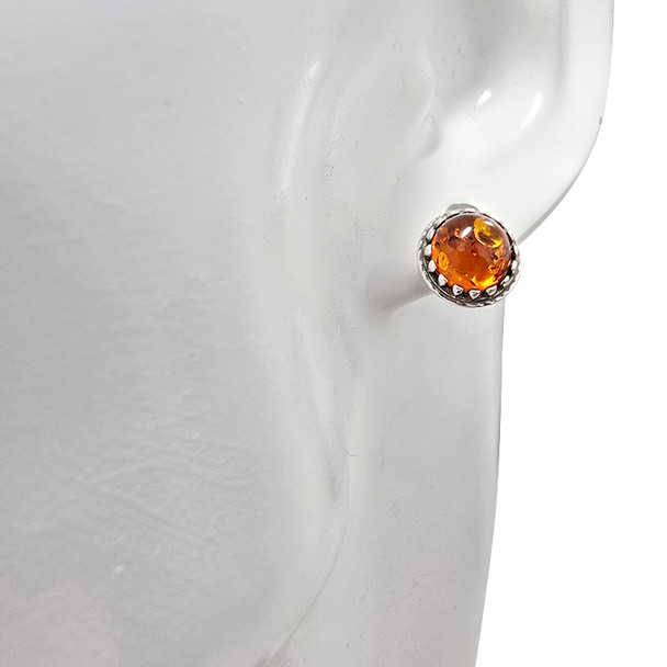 Cognac Amber Sterling Silver Stud Earrings
