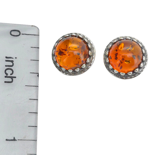 Cognac Amber Sterling Silver Stud Earrings