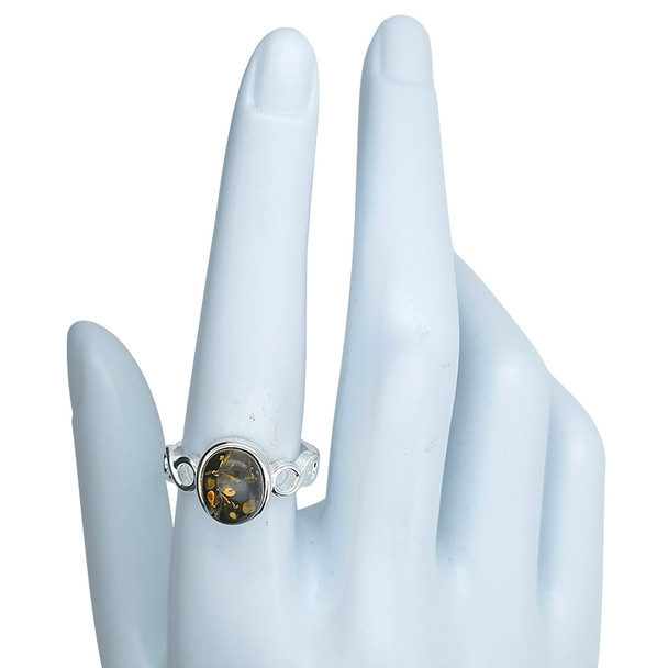 Green Amber Sterling Silver Adjustable Ring