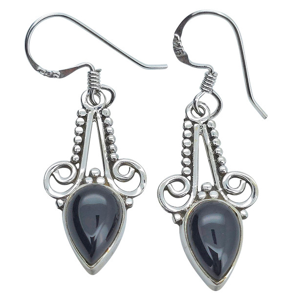 Black Onyx Sterling Silver Hook Earrings