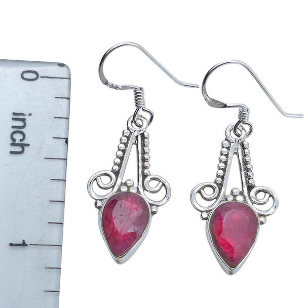 Faceted Composite Ruby Sterling Silver Hook Earrings