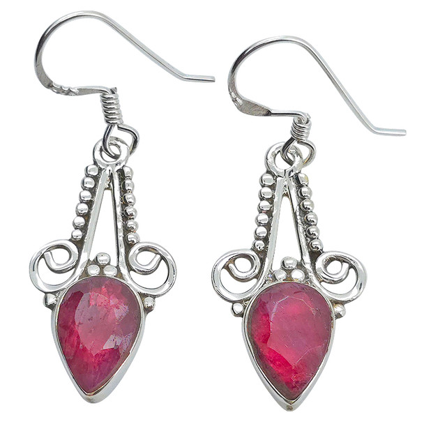 Faceted Composed Ruby Sterling Silver Hook Earrings